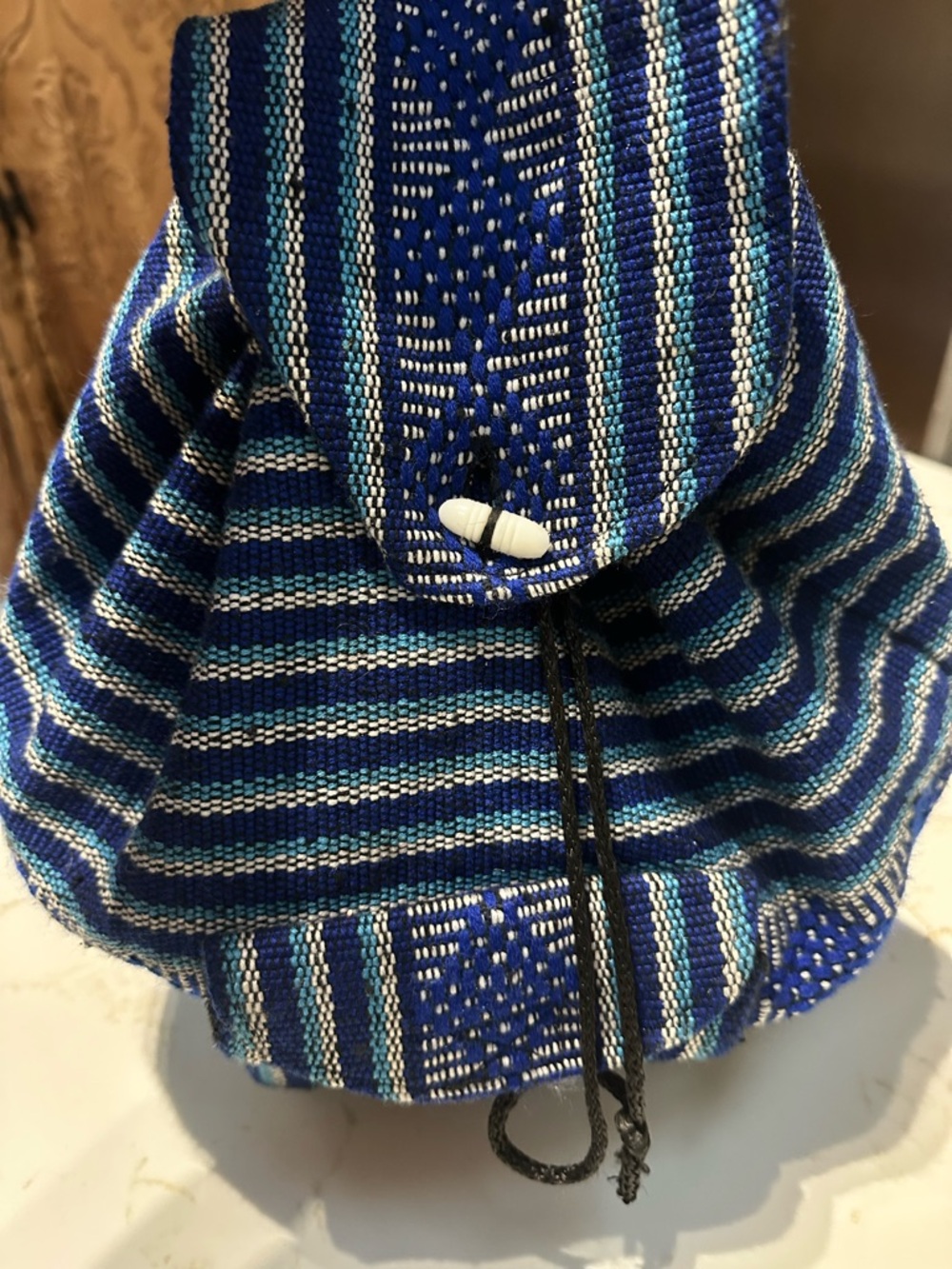 Men/Women -Handmade - Boho Blue Woven Drawstring Backpack | Festival Bag